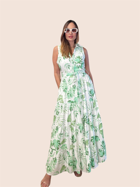 Aliya tropical print linen dress
