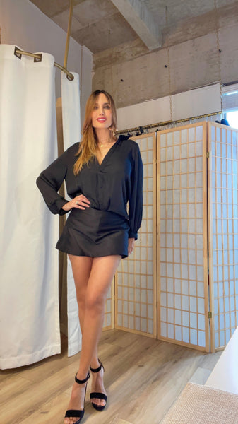 Midnight front button shirt black