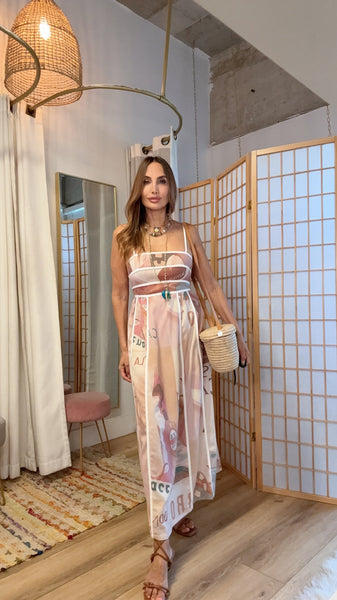 talian Riviera Cotton Panel Maxi Dress | Mediterranean Resort Wear | Green Grass Style