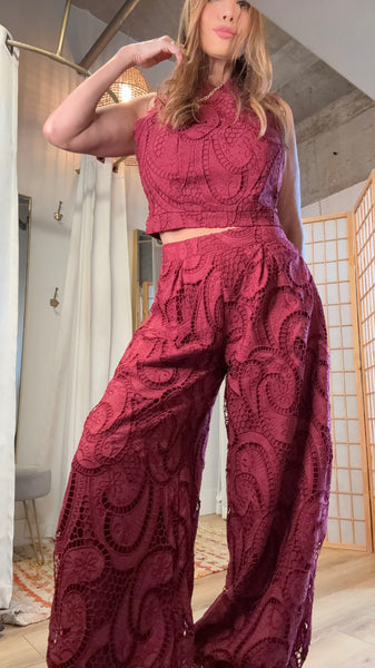 Chiara Burgundy Lace Pant Set