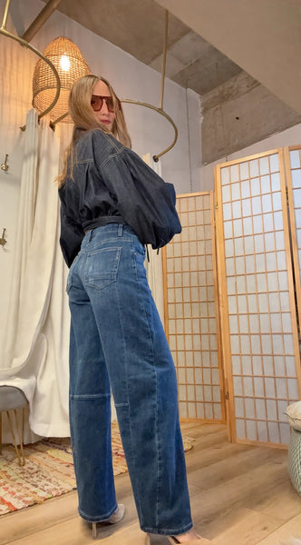 Ines High-Rise Barrel Leg Jeans | Blue Denim
