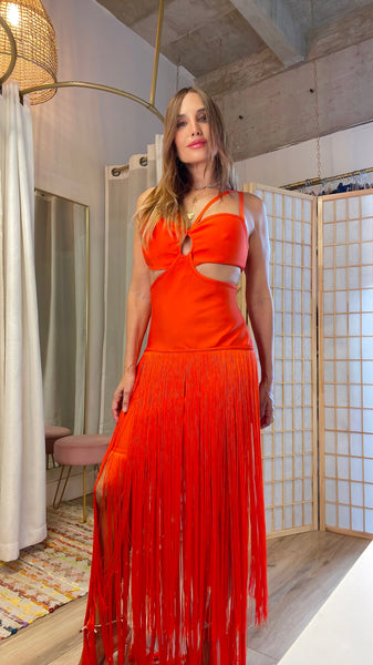 Ruby fringes dress in red