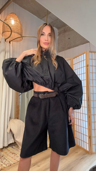 Carmen Black Corduroy Belted Bermuda Shorts