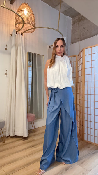 Élan Scarf Neck Blouse (Available in Sky Blue & Ivory White)