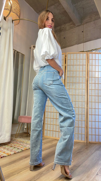 Pearl embellished jeans