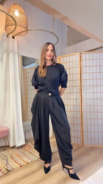 Marisela Black Harem Pants – Draped Side Pants | Elevated Casual Outfit Women