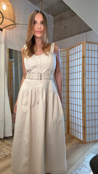 Sylvie Ivory Belted Midi Dress