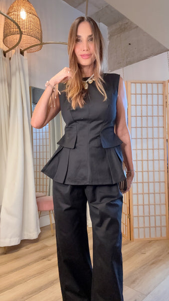 Isabella Structured Peplum Top & Straight Leg Pants Set | Green Grass Style