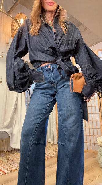 Romy Dark Wash Denim Wrap Top