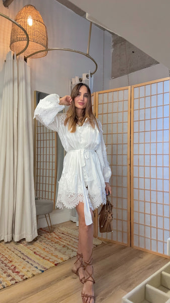 Aria Eyelet Satin Shirt Dress