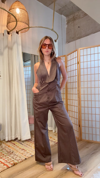 Noa Chocolate Halter Jumpsuit