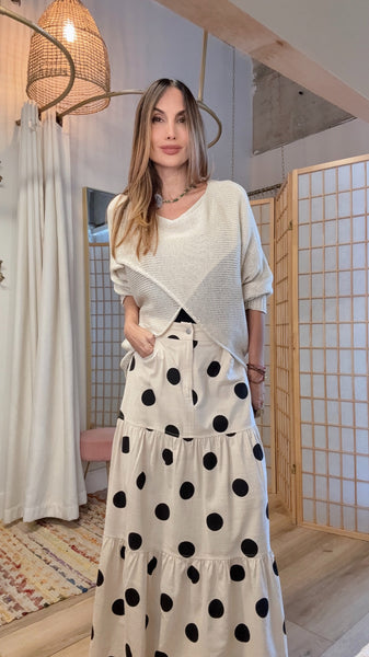 “Alora Knit Sweater – Beige Cross Front Comfort