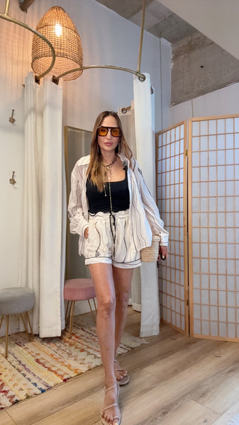 Ivory Embroidered Shirt & Shorts Set | Resort Wear | Green Grass Style