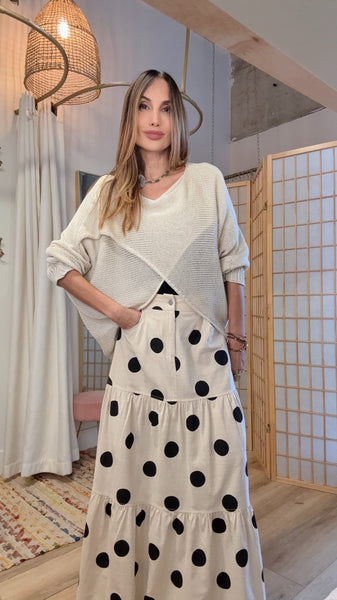 “Alora Knit Sweater – Beige Cross Front Comfort