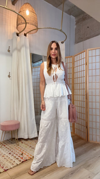 White Riviera Eyelet Pant Set