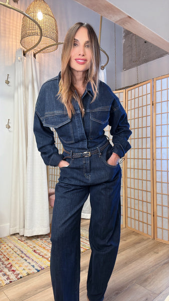 Selvra Dark Wash Denim Jumpsuit