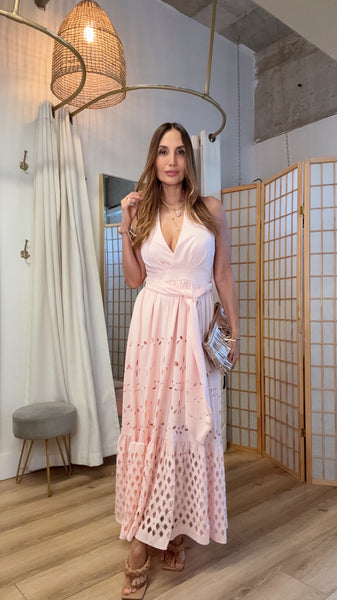 Blush Eyelet Halter Maxi Dress | Resort & Summer Dress | Green Grass Style