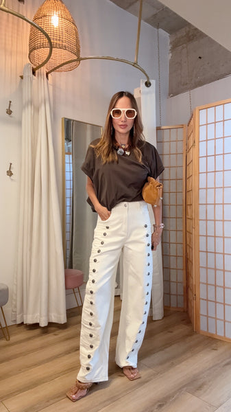 Chelsea Sailor off white Button Barrel Pants