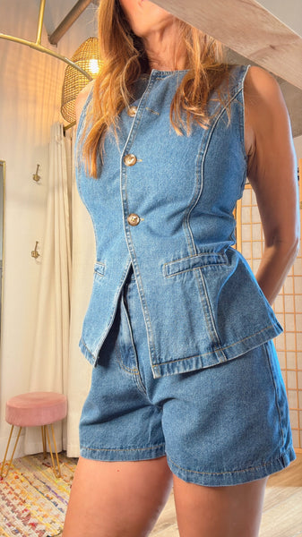 Malibu denim set vest short