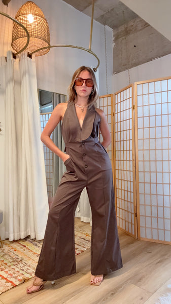 Noa Chocolate Halter Jumpsuit