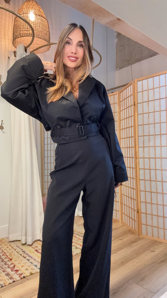 “Petra Cropped Trench – Black Belted Waist Jacket