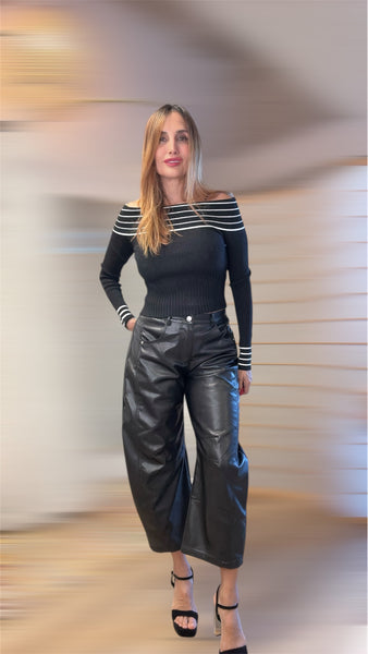 Oni sleek vegan leather Barrel black pants