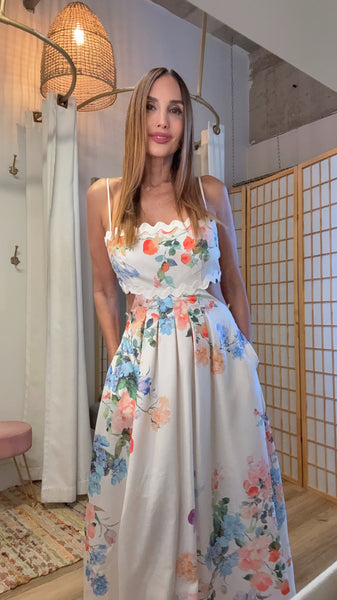 Sunlit Bloom Cutout Midi Dress