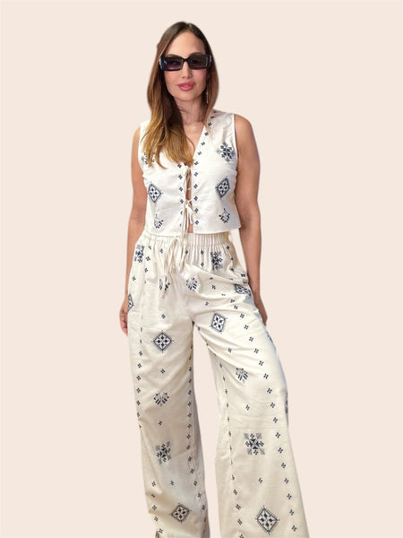 Trixie boho chic embroidered vest pant set