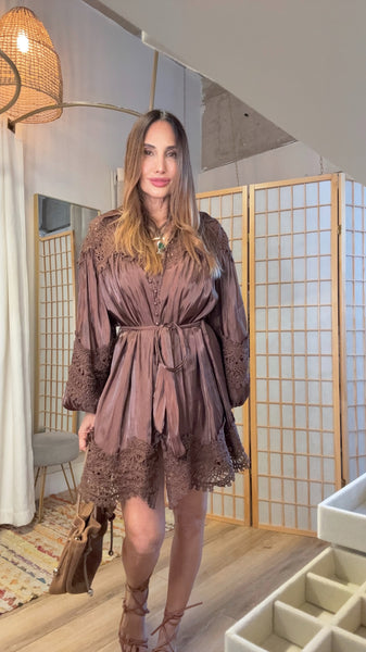 Aria Eyelet Satin Shirt Dress