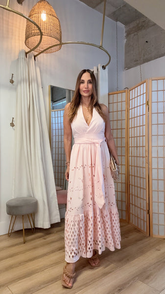 Blush Eyelet Halter Maxi Dress | Resort & Summer Dress | Green Grass Style
