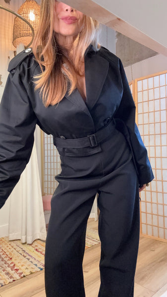 “Petra Cropped Trench – Black Belted Waist Jacket