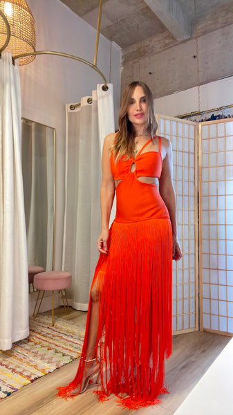 Ruby fringes dress in red