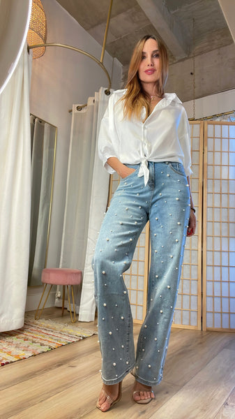 Pearl embellished jeans