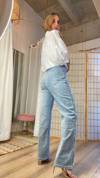 Pearl embellished jeans