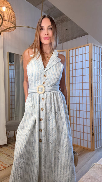 Serenique Eyelet Halter Midi Dress