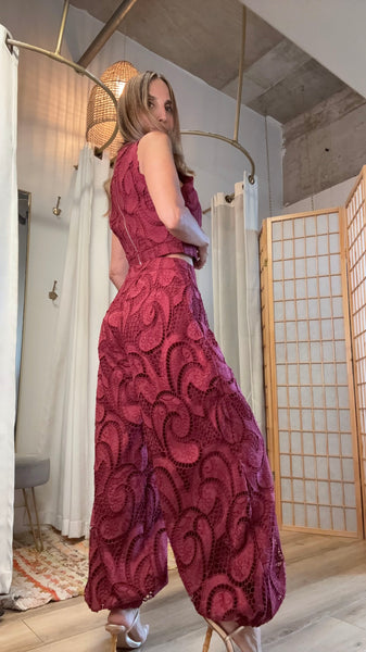 Chiara Burgundy Lace Pant Set