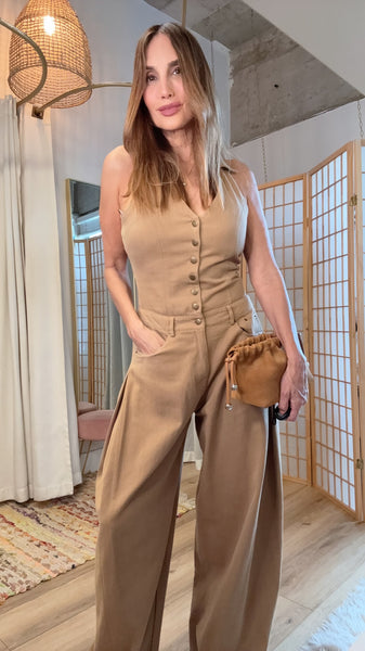 Kaia Khaki Wide-Leg Jumpsuit