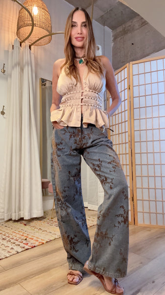 Mocha Bloom Statement Jeans