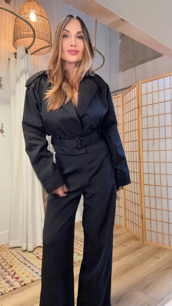 “Petra Cropped Trench – Black Belted Waist Jacket
