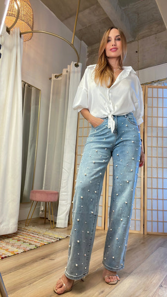 Pearl embellished jeans