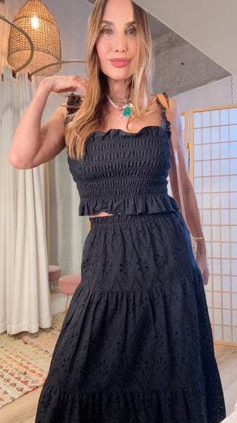 Midnight Eyelet Midi Set