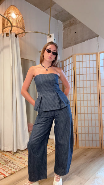 Camille Pinstripe Peplum Set