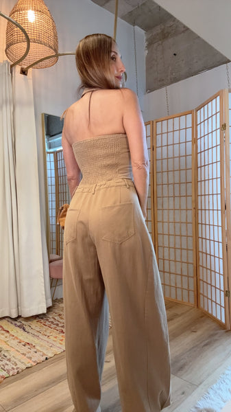 Kaia Khaki Wide-Leg Jumpsuit