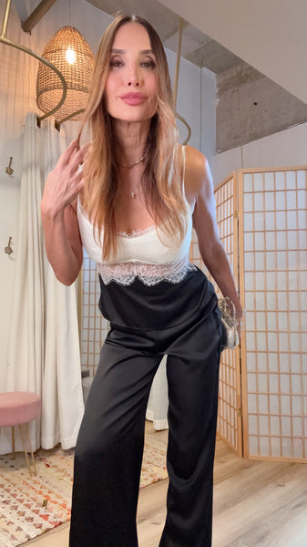 Noir Lace Silk Pant Set