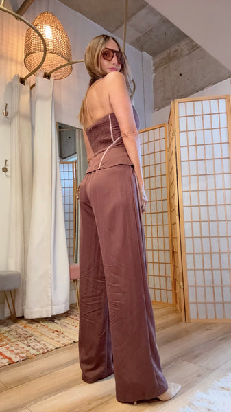 Delphine Chocolate Piped Pant Set