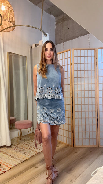 Denim Eyelet Skort Set