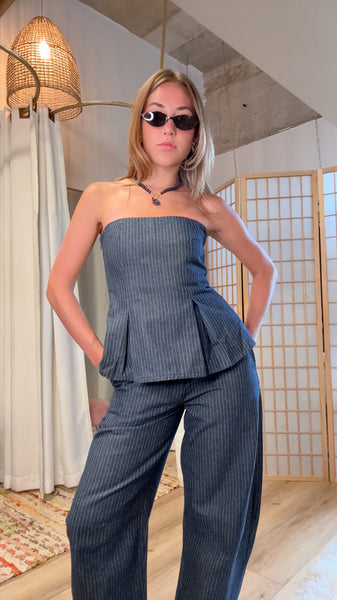 Camille Pinstripe Peplum Set