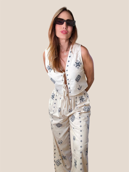 Trixie boho chic embroidered vest pant set