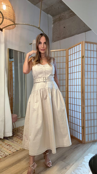 Sylvie Ivory Belted Midi Dress