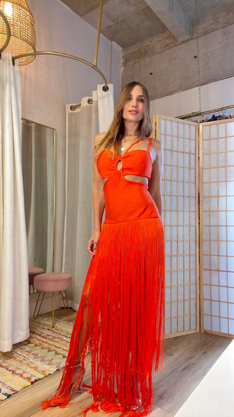 Ruby fringes dress in red
